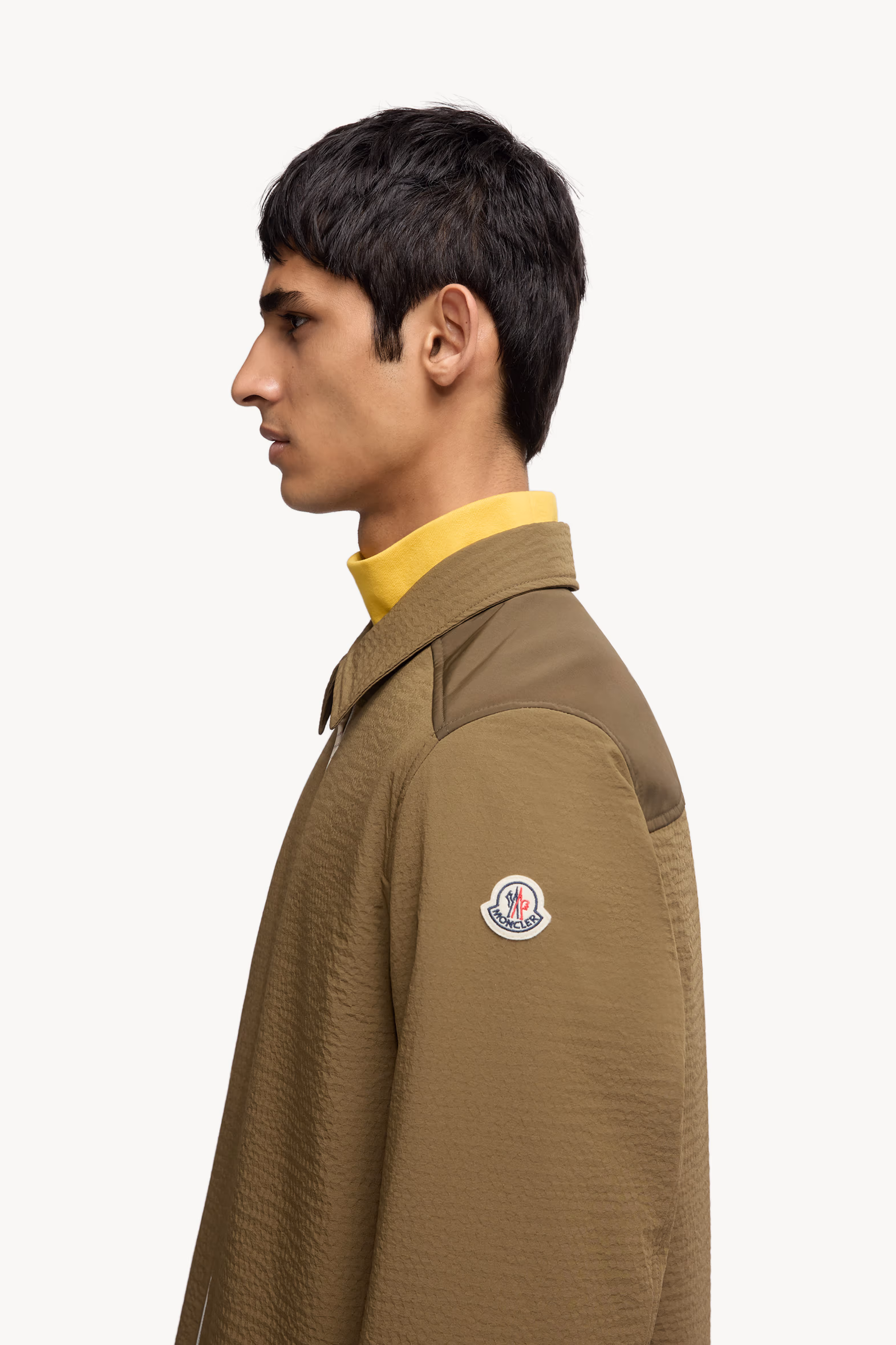 Padded Seersucker Zip-Up Shirt Men Olive Green Moncler 4